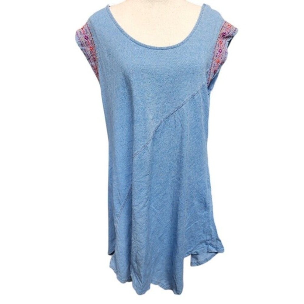 Spense Embroidered Denim Dress Size XL NWOT Boho Cap Sleeve